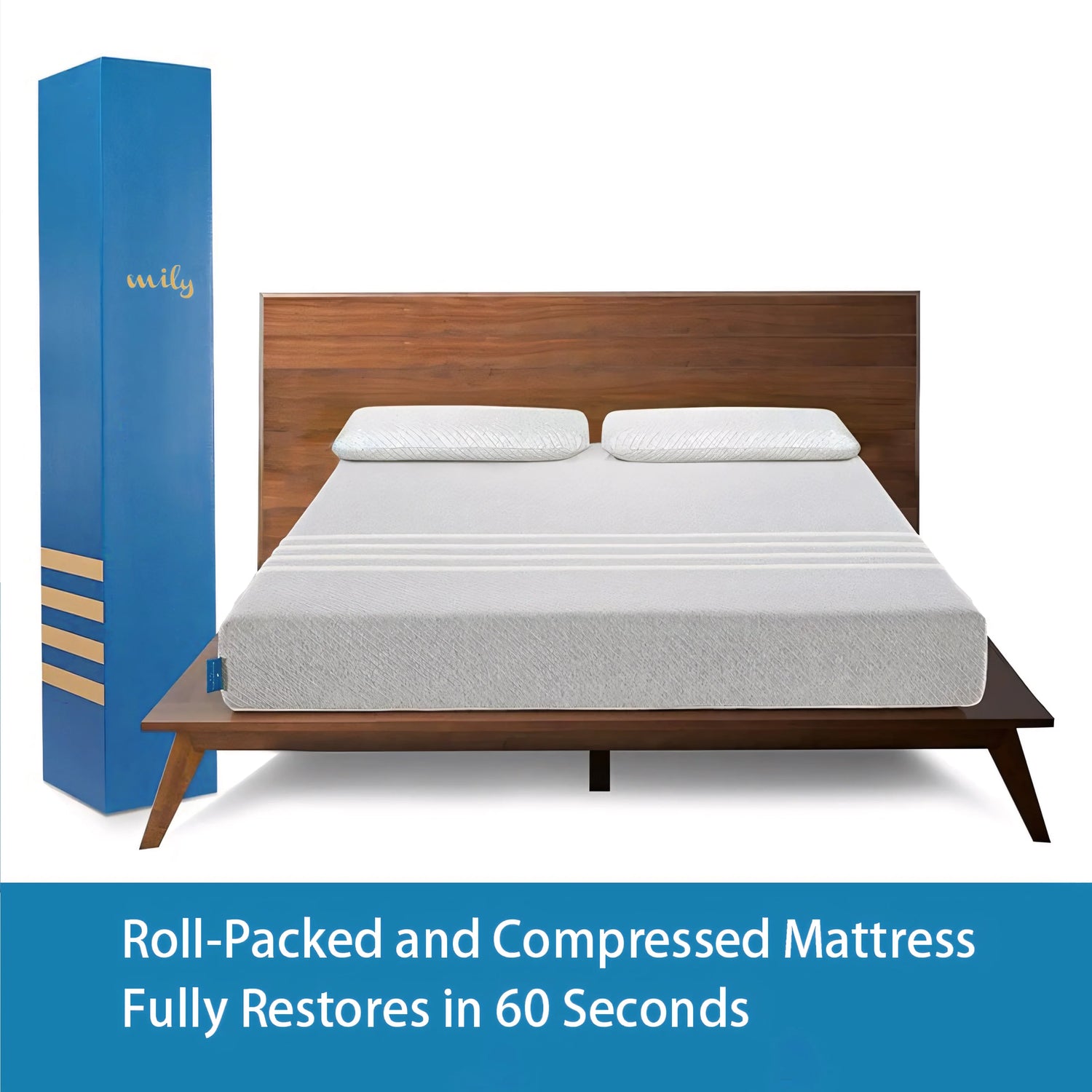 Mily Roll-up Mattress packaging and finished product, showcasing space-saving packaging and premium spring support.